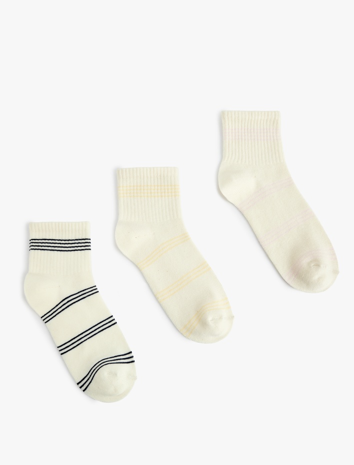 Kadın 3'lü Çizgili Pamuklu Soket Tenis Çorap Seti