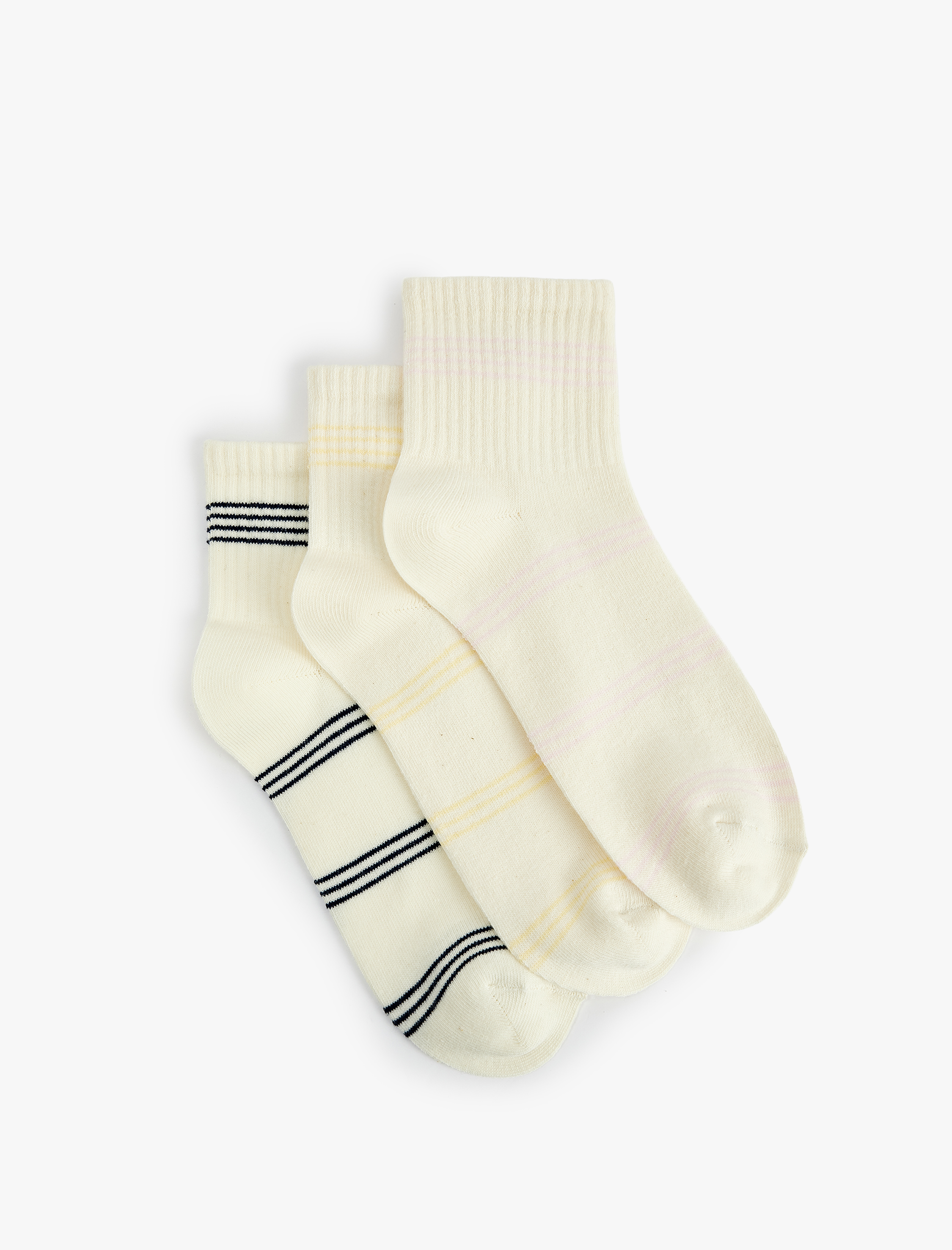  Kadın 3'lü Çizgili Pamuklu Soket Tenis Çorap Seti