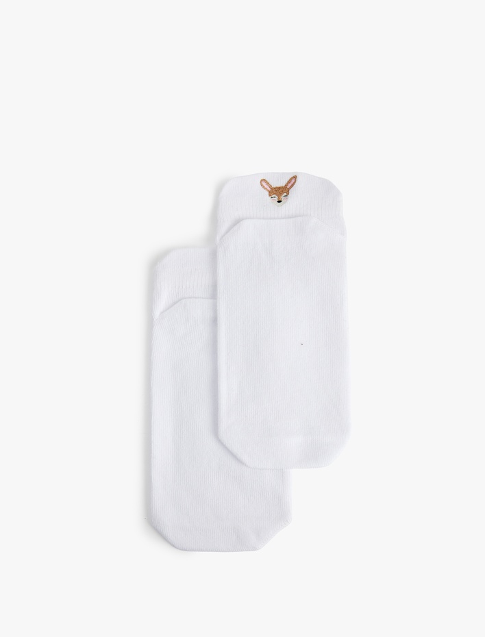 Kadın 2'li Pamuklu Hayvan Nakışlı Patik Çorap Seti