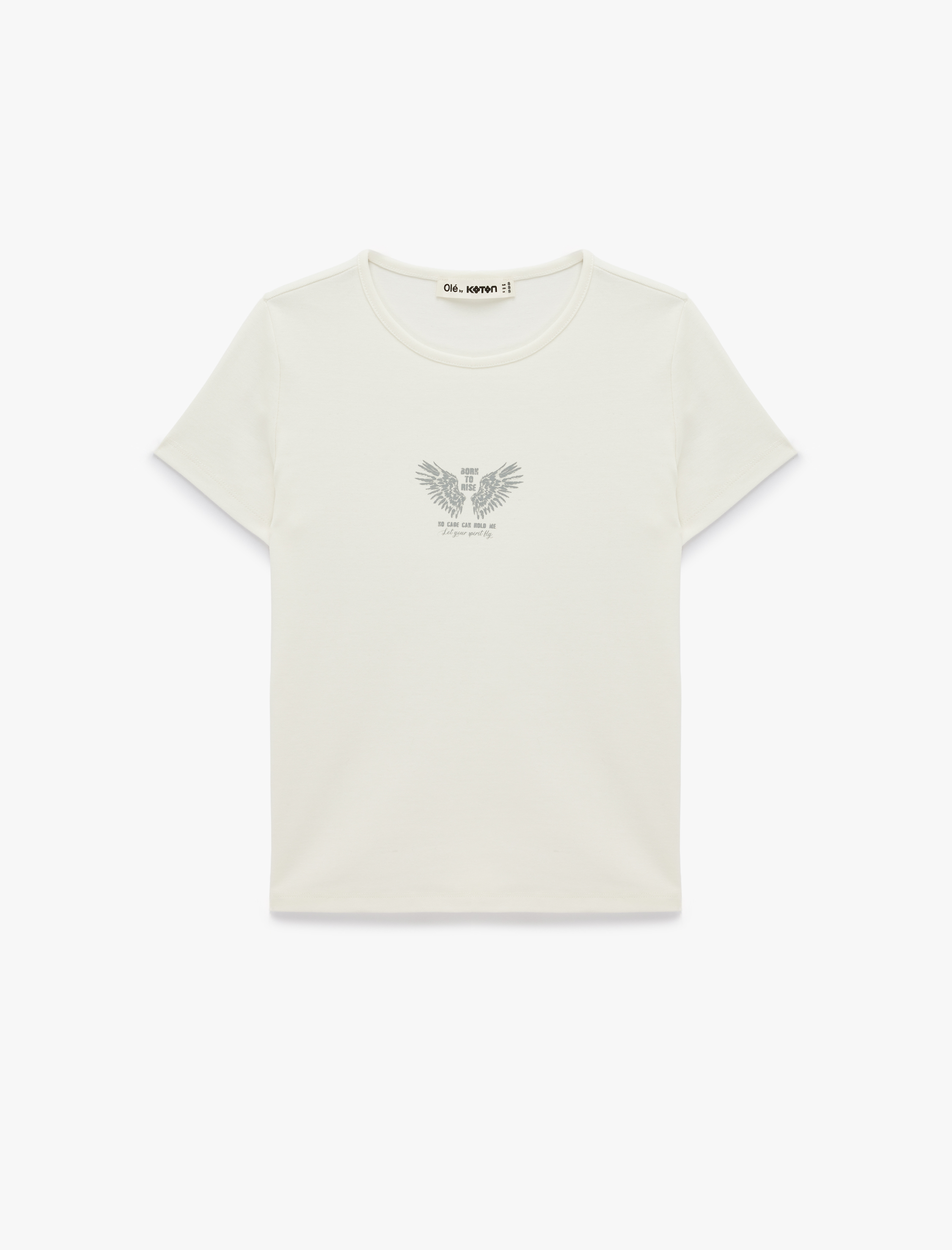   Slim Fit Pamuklu Kısa Kollu Bisiklet Yaka Melek Baskılı Tişört