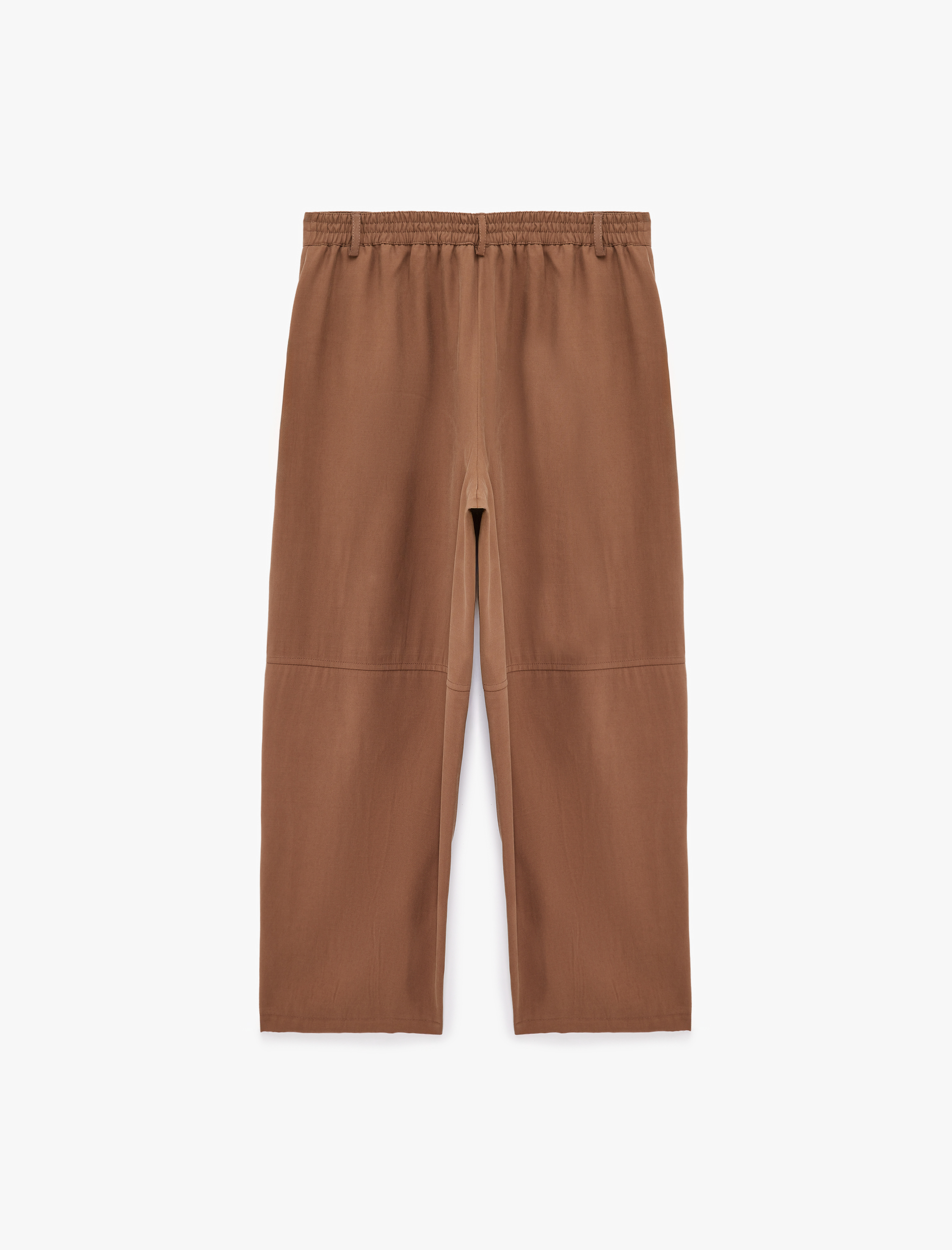   Viskon Cupro Kumaş Beli Lastikli Cepli Düz Bol Paça Pantolon