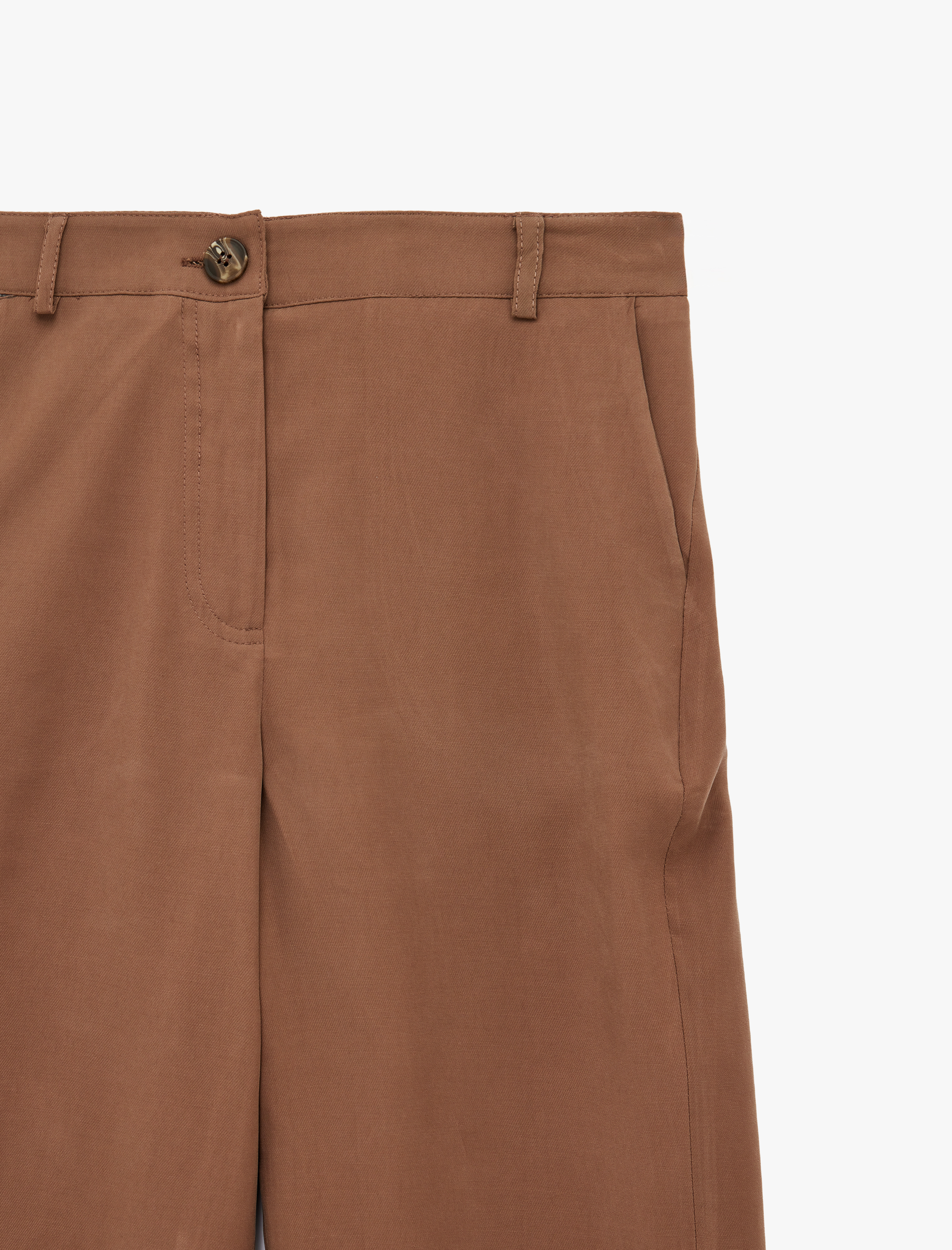   Viskon Cupro Kumaş Beli Lastikli Cepli Düz Bol Paça Pantolon