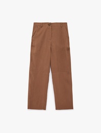 Viskon Cupro Kumaş Beli Lastikli Cepli Düz Bol Paça Pantolon