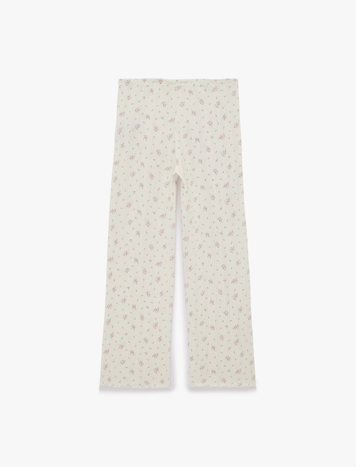  Pamuklu Slim Fit Çiçek Desenli Pijama Altı