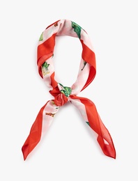 Kiraz Desenli Saten Kare Fular