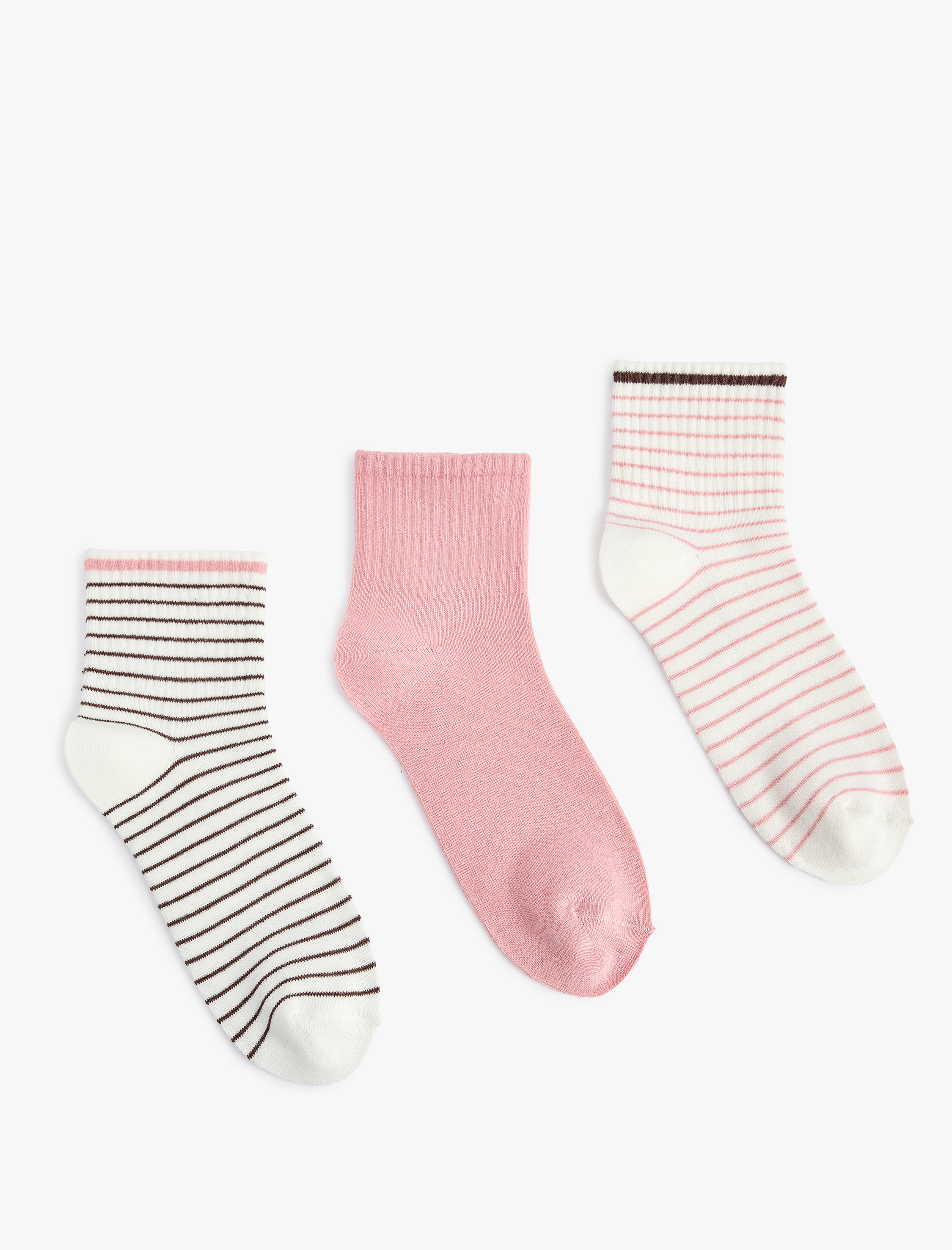  Kadın Çok Renkli Çizgili Pamuklu 3'lü Soket Tenis Çorap Seti