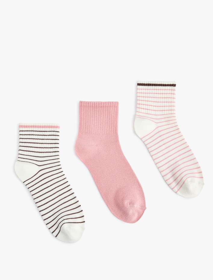 Kadın Çok Renkli Çizgili Pamuklu 3'lü Soket Tenis Çorap Seti