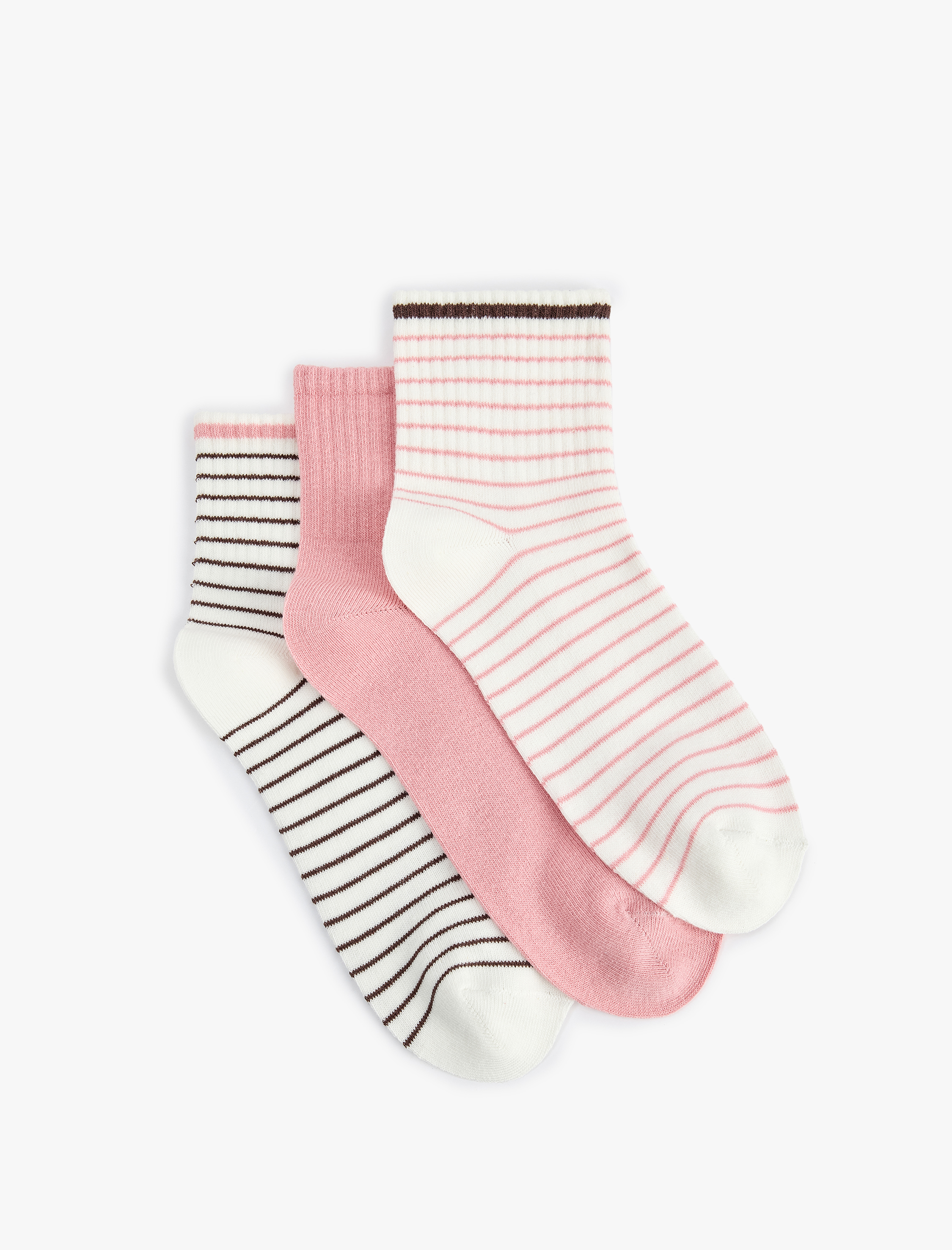  Kadın Çok Renkli Çizgili Pamuklu 3'lü Soket Tenis Çorap Seti