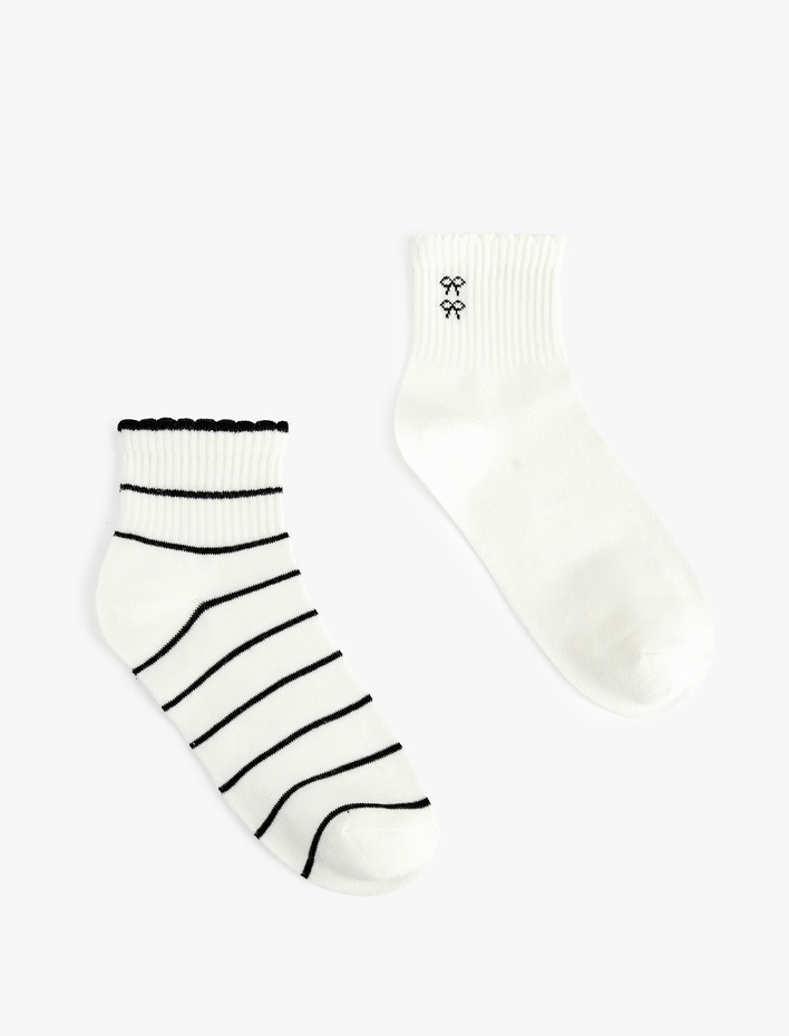 Kadın Çizgili Pamuklu 2'li Soket Çorap Seti