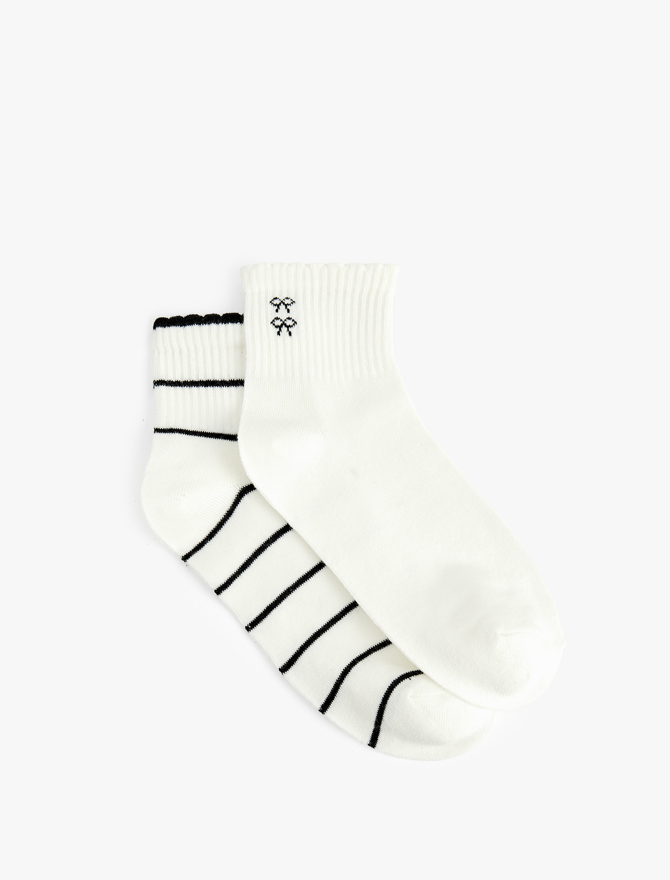  Kadın Çizgili Pamuklu 2'li Soket Çorap Seti