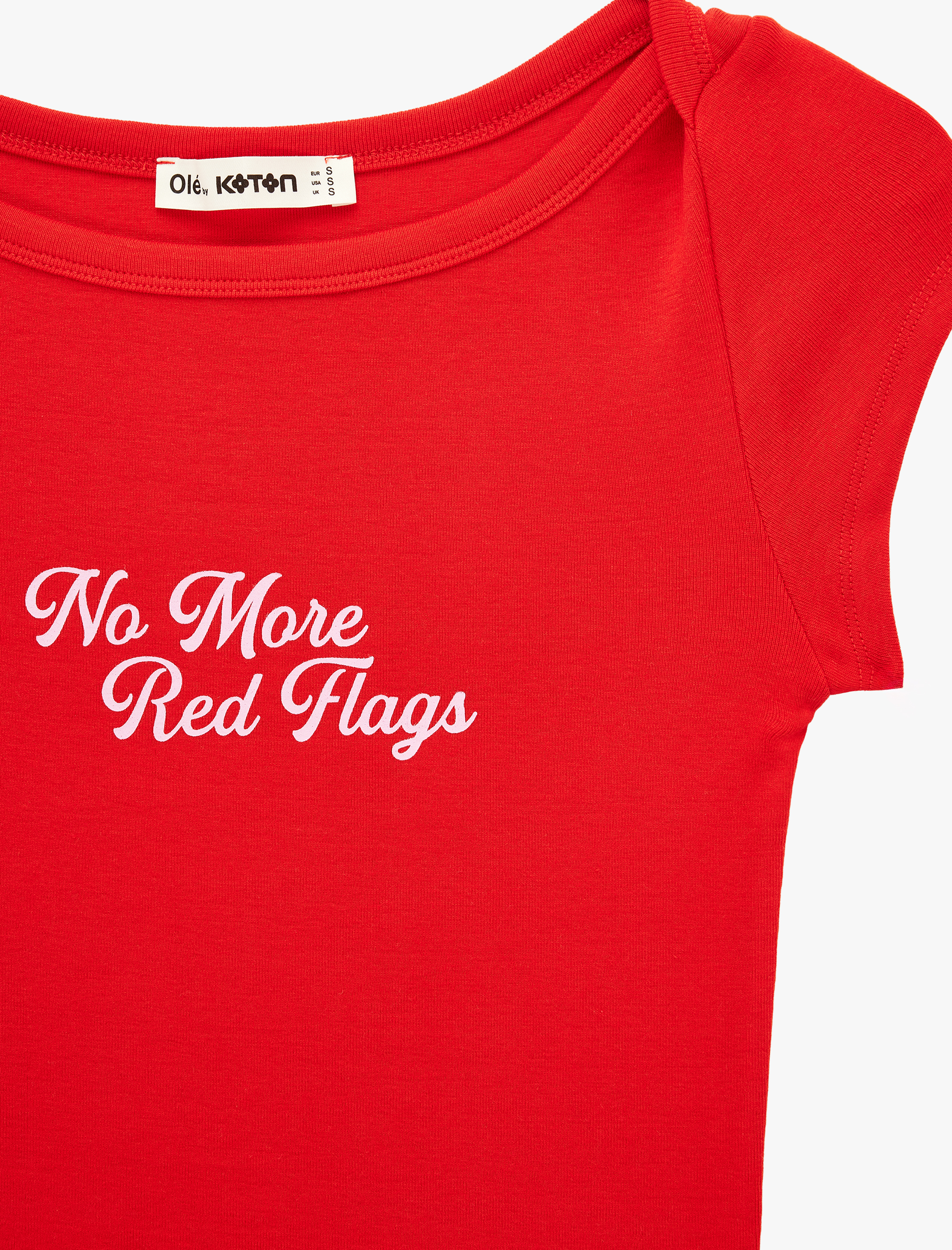   Modal Karışımlı Kayık Yaka Kısa Kollu Slim Fit Crop Baskılı Tişört