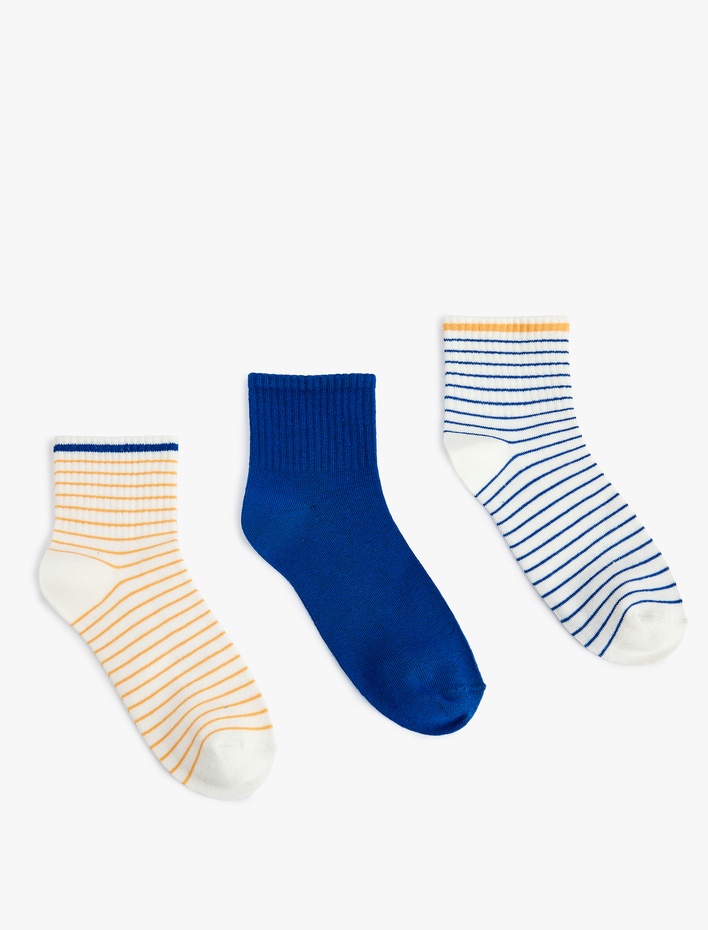 Kadın Çok Renkli Çizgili Pamuklu 3'lü Soket Tenis Çorap Seti