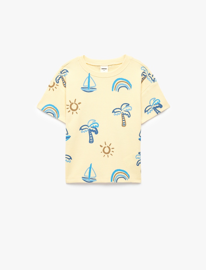 Erkek Bebek Pamuklu Kısa Kollu Bisiklet Yaka Baskılı Tişört