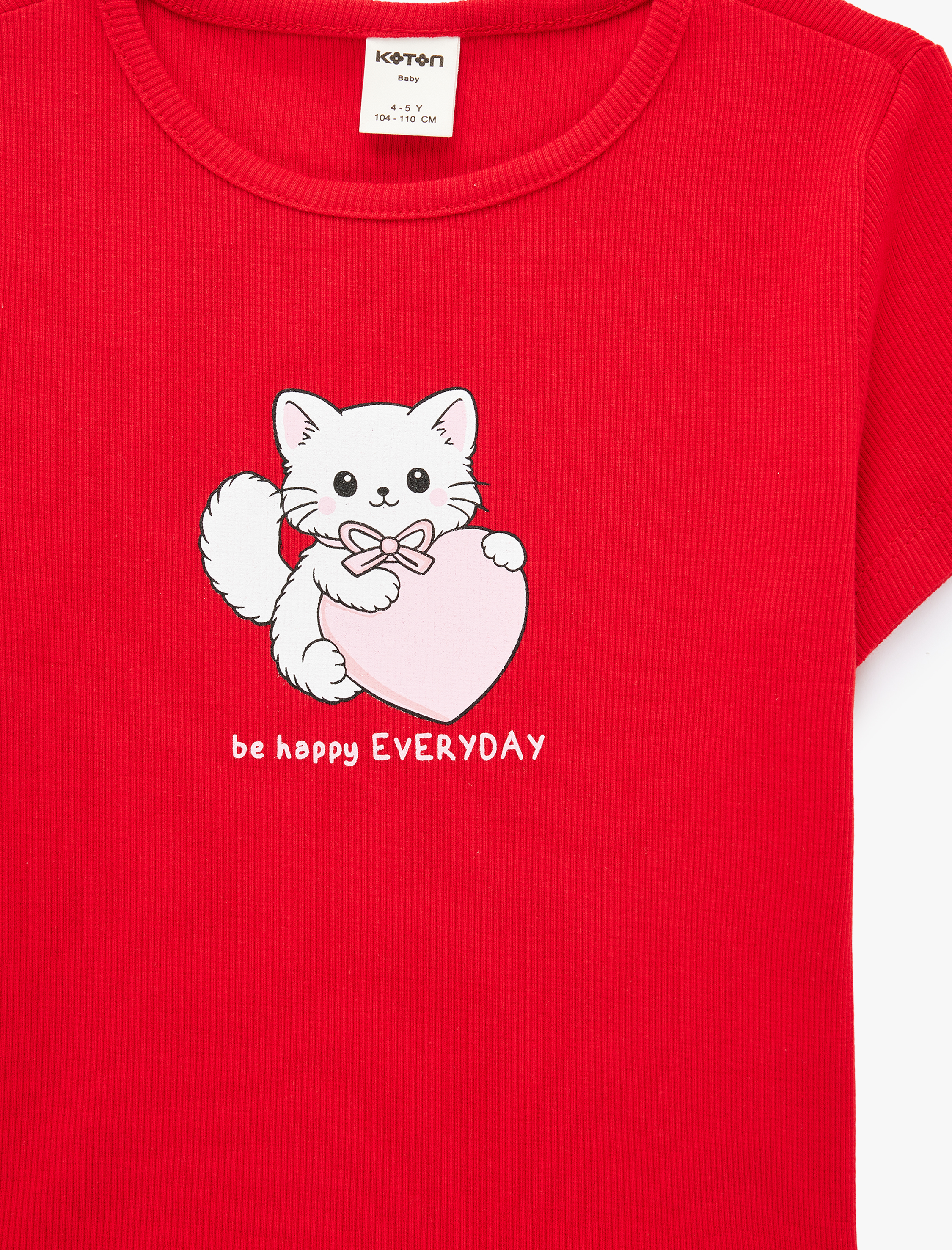  Kız Bebek Pamuklu Kısa Kollu Bisiklet Yaka Kedi Baskılı Tişört