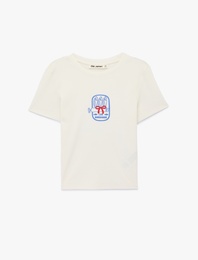 Bisiklet Yaka Kısa Kollu Pamuklu Marin Temalı Baskılı Tişört