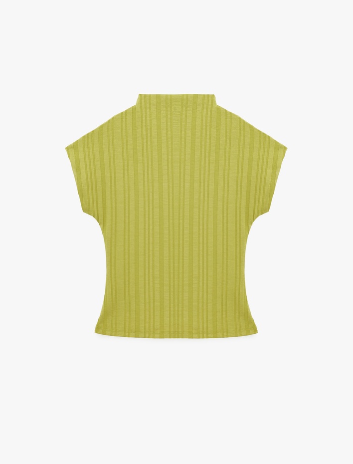  Pamuklu Kaşkorse Kumaş Slim Fit Kap Kol Dik Yaka Bluz