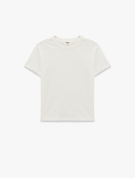 Kısa Kollu Bisiklet Yaka Pamuklu Basic Tişört