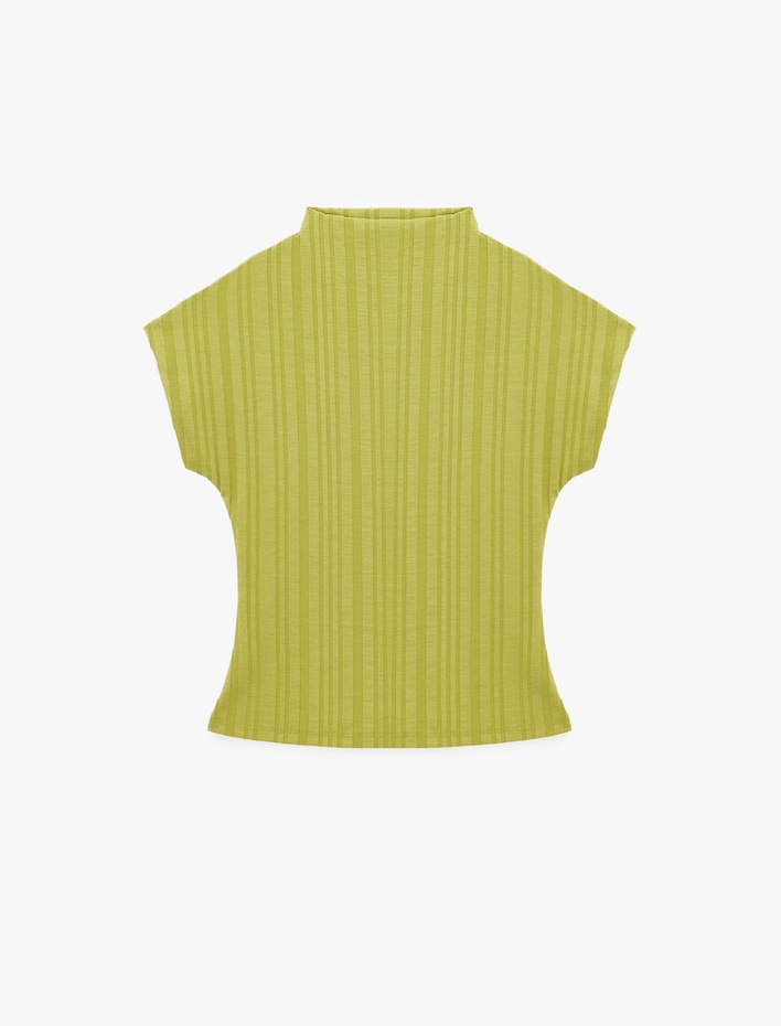  Pamuklu Kaşkorse Kumaş Slim Fit Kap Kol Dik Yaka Bluz