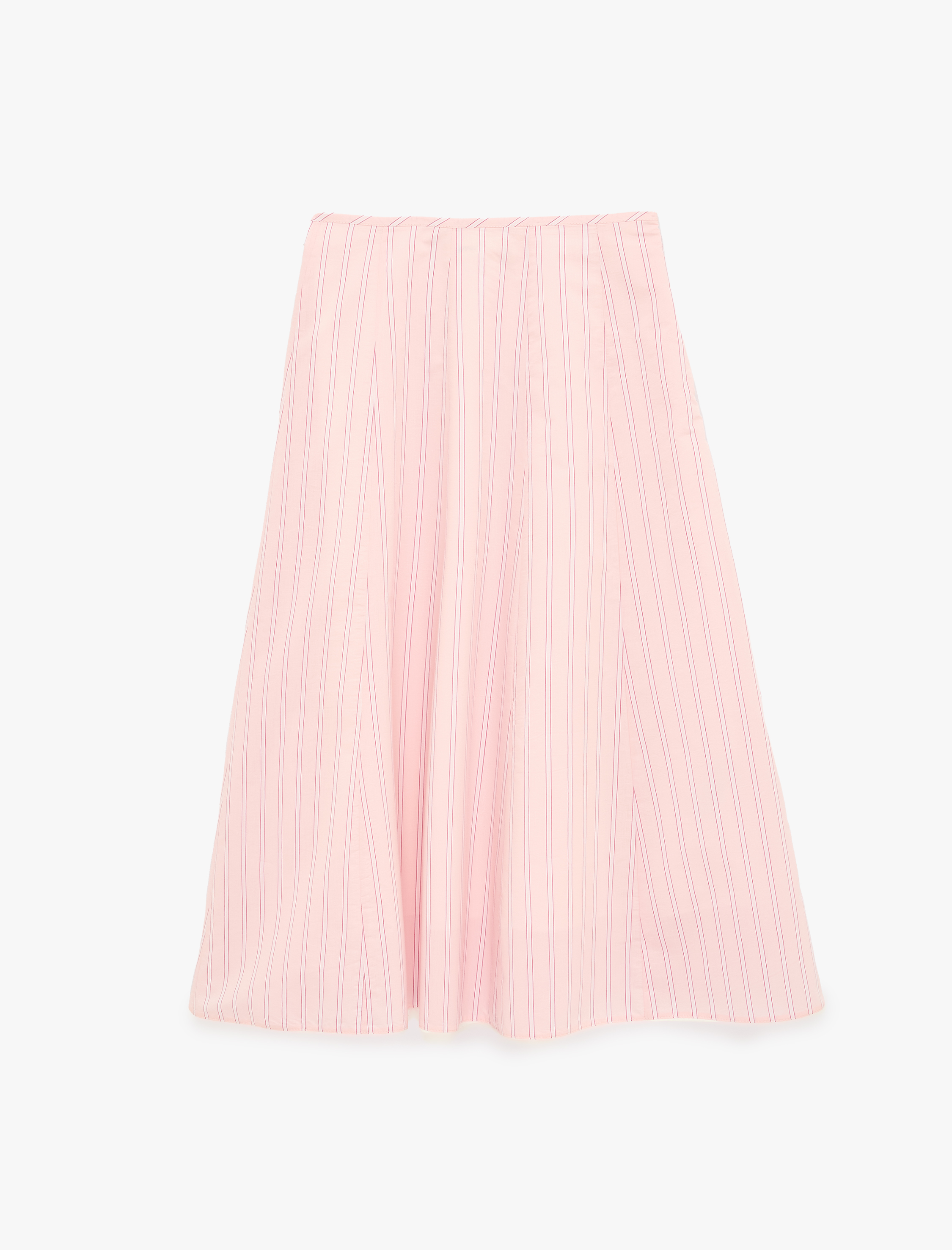   Pamuklu Poplin Kumaş Çan Kesim Çizgili Midi Etek