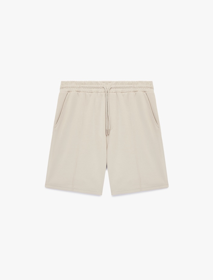  Regular Fit Cepli Viskon Karışımlı Bermuda Beli Bağcıklı Şort
