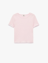 Kısa Kollu Viskon Karışımlı Bisiklet Yaka Slim Fit Bluz