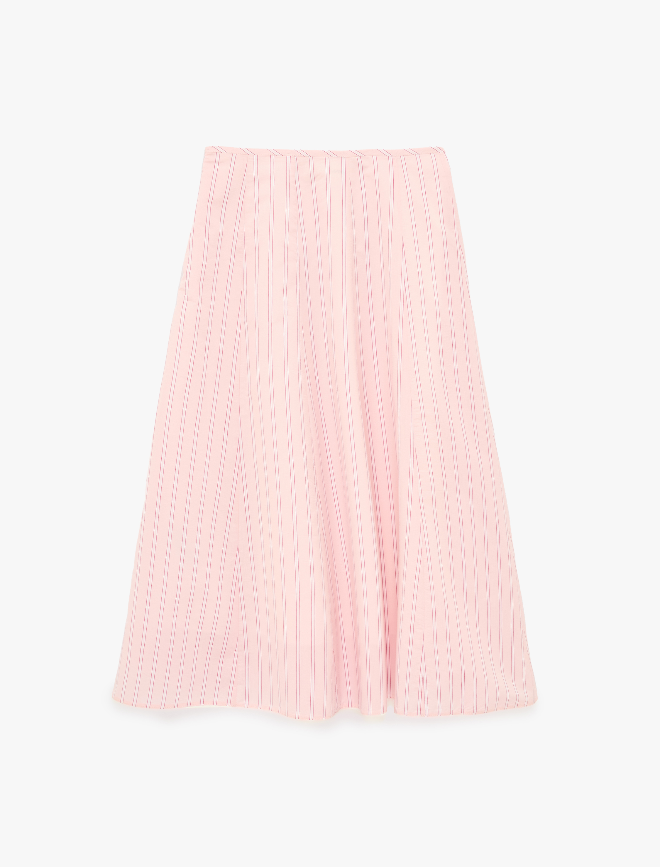   Pamuklu Poplin Kumaş Çan Kesim Çizgili Midi Etek