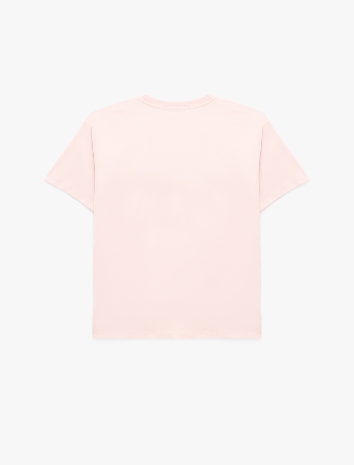  Rahat Kalıp Kısa Kollu Bisiklet Yaka Pamuklu Fiyonk Baskılı Tişört