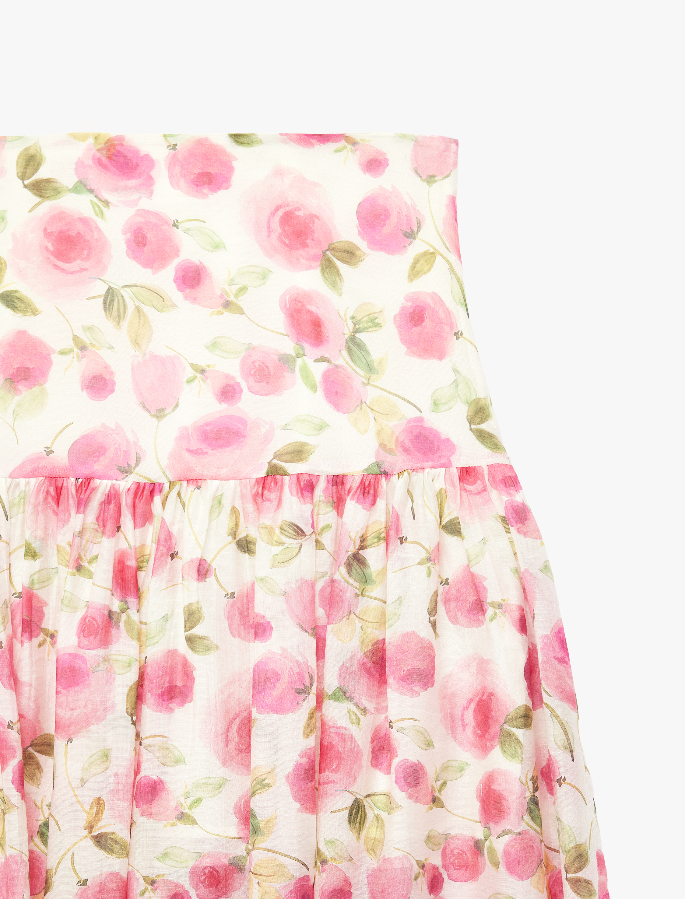   Modal Kumaş Çan Kesim Belden Oturtmalı Çiçek Desenli Midi Etek