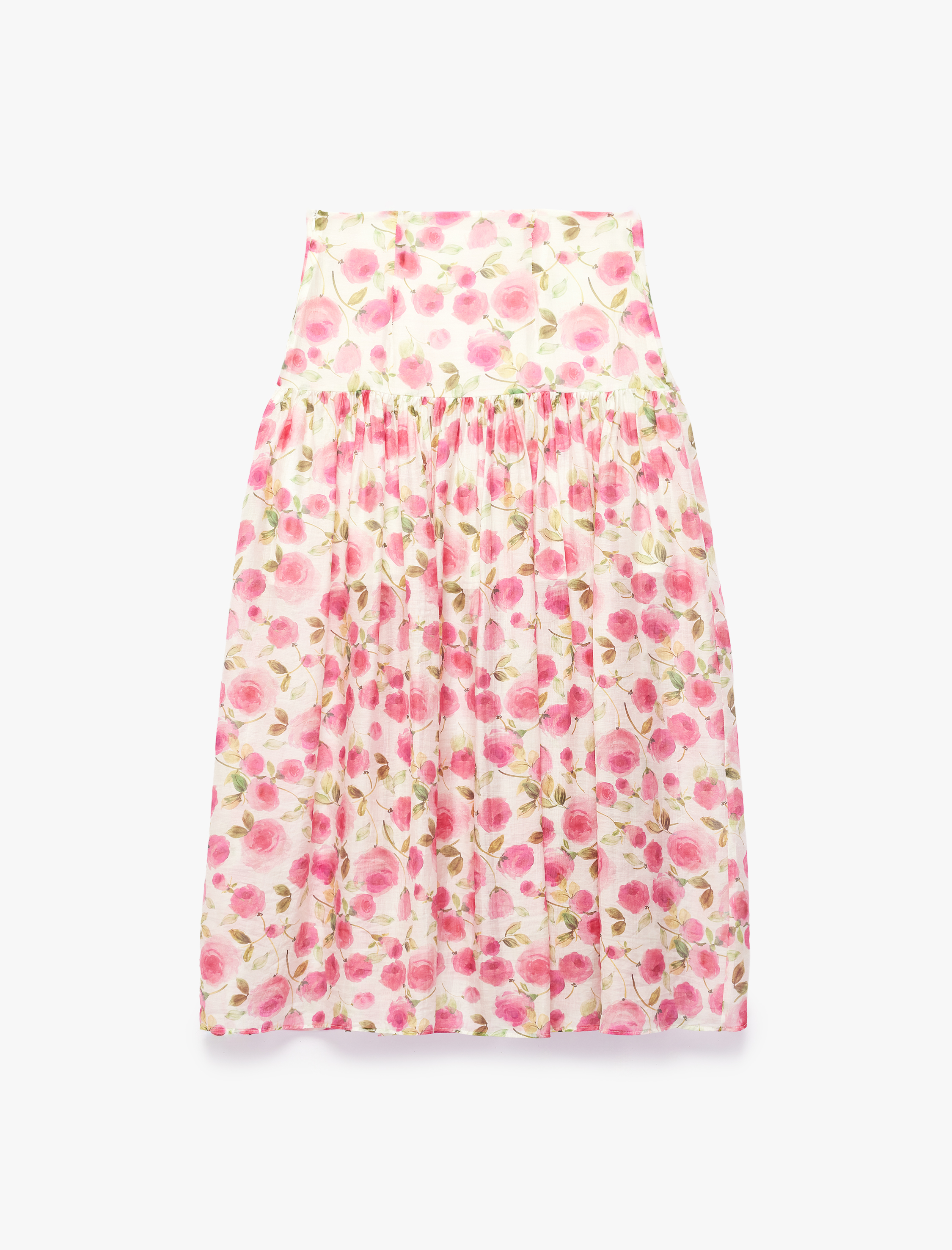   Modal Kumaş Çan Kesim Belden Oturtmalı Çiçek Desenli Midi Etek