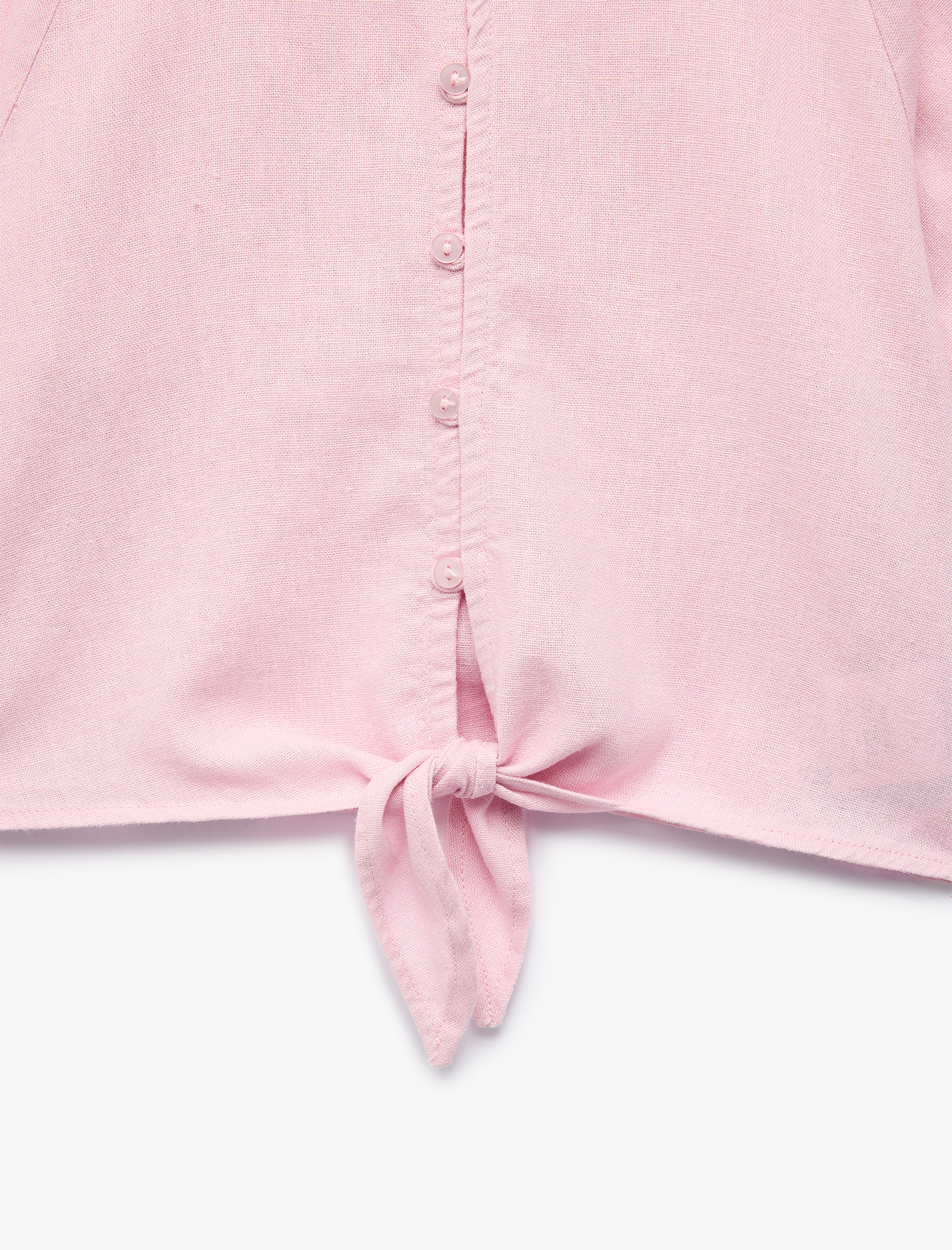  Kız Çocuk Kısa Kollu V Yaka Keten ve Viskon Karışımlı Bağlamalı Bluz