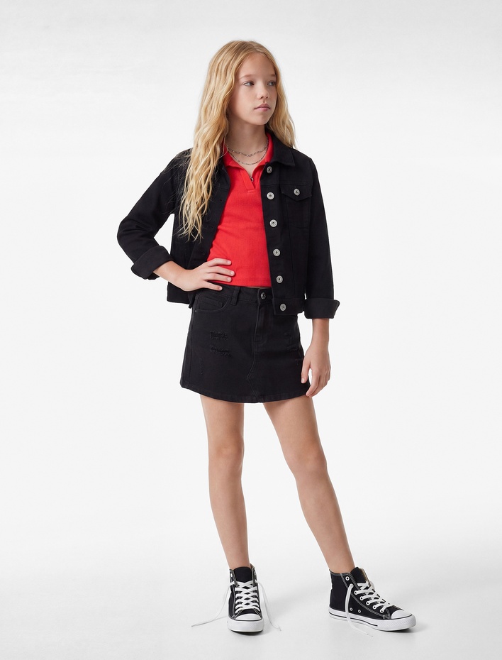 Kız Çocuk Pamuklu Slim Fit Cepli Denim Şort Etek