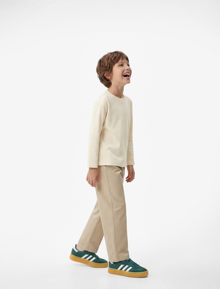 Erkek Çocuk Uzun Kollu Bisiklet Yaka Pamuklu Basic Tişört