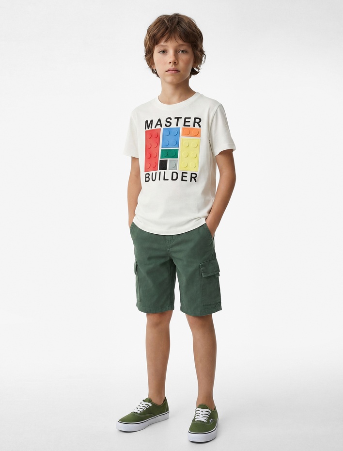 Erkek Çocuk Pamuklu Bisiklet Yaka Kısa Kollu Baskılı Tişört