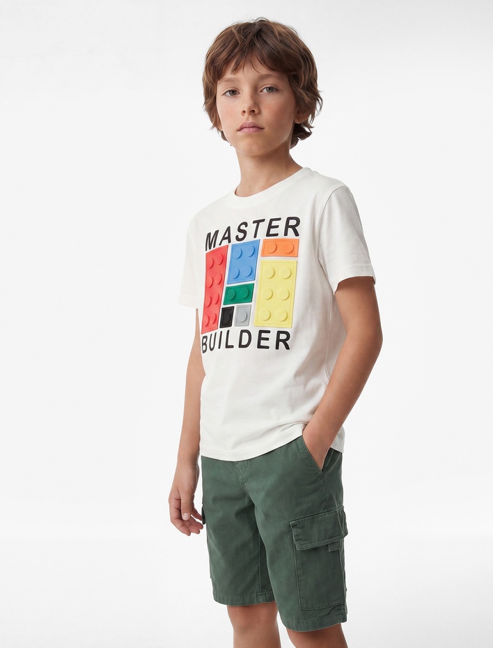 Erkek Çocuk Pamuklu Bisiklet Yaka Kısa Kollu Baskılı Tişört