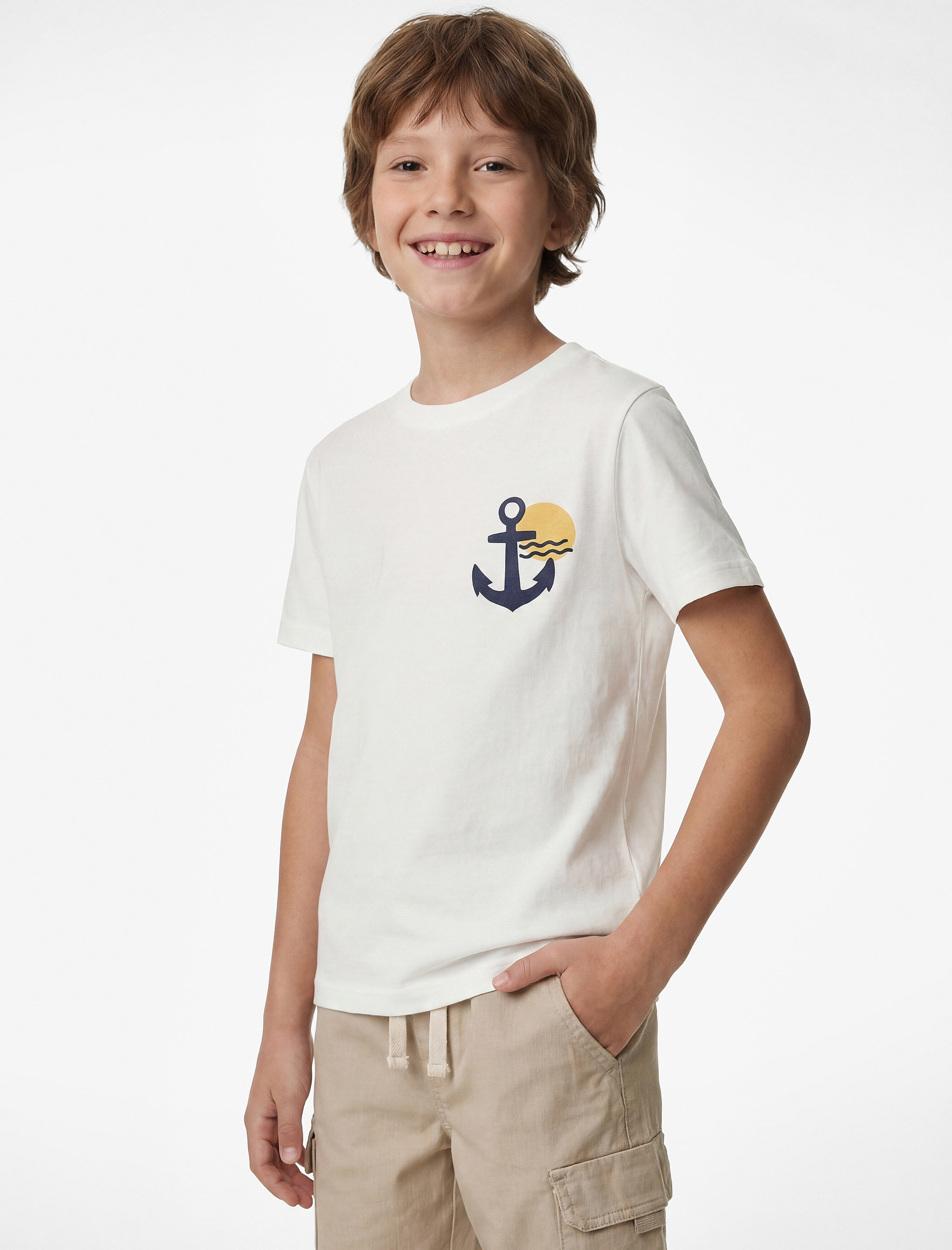  Erkek Çocuk Pamuklu Kısa Kollu Bisiklet Yaka Baskılı Tişört