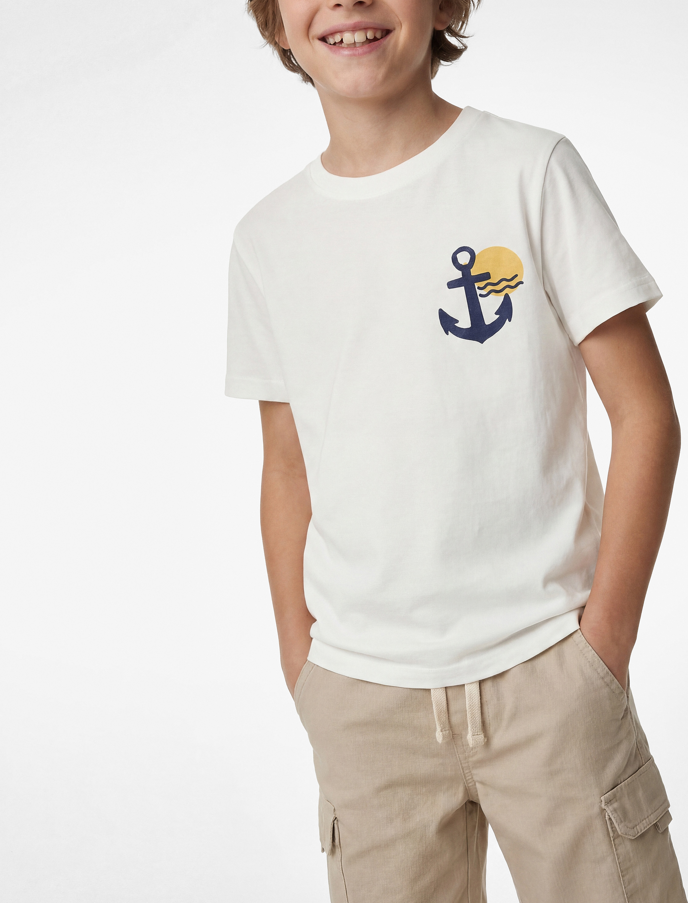  Erkek Çocuk Pamuklu Kısa Kollu Bisiklet Yaka Baskılı Tişört