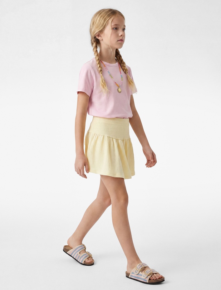 Kız Çocuk Bürümcük Kumaş Volanlı Şortlu Etek
