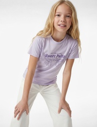 Pamuklu Kısa Kollu Bisiklet Yaka Kanat Baskılı Tişört