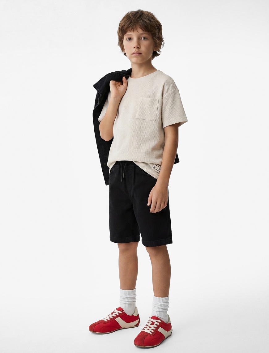 Koton Pamuklu Cepli Kısa Kollu Bisiklet Yaka Oversize T-Shirt