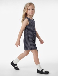 Fiyonk Detaylı Kolsuz Bisiklet Yaka Ekoseli Tulum