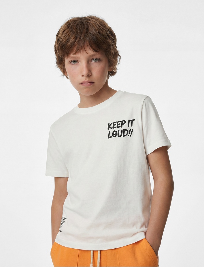 Erkek Çocuk Baskılı Kısa Kollu Bisiklet Yaka Pamuklu Tişört