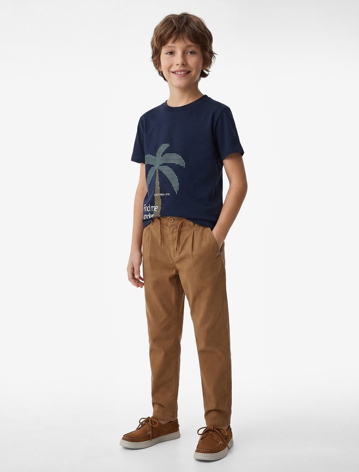 Erkek Çocuk Kısa Kollu Bisiklet Yaka Pamuklu Dinozor Baskılı Tişört