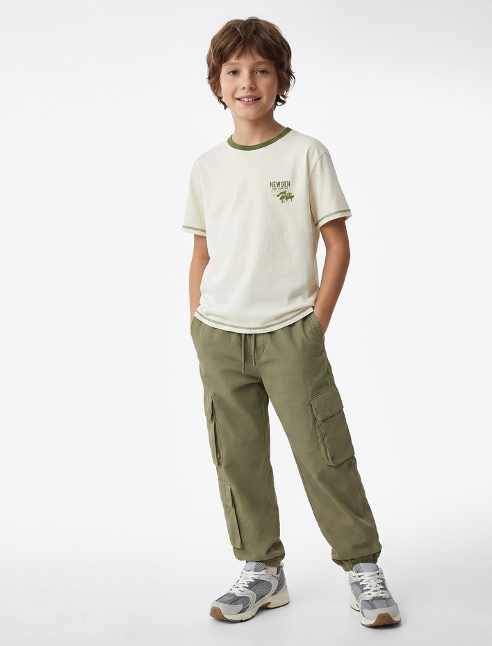 Erkek Çocuk Pamuklu Kısa Kollu Bisiklet Yaka Baskılı Tişört