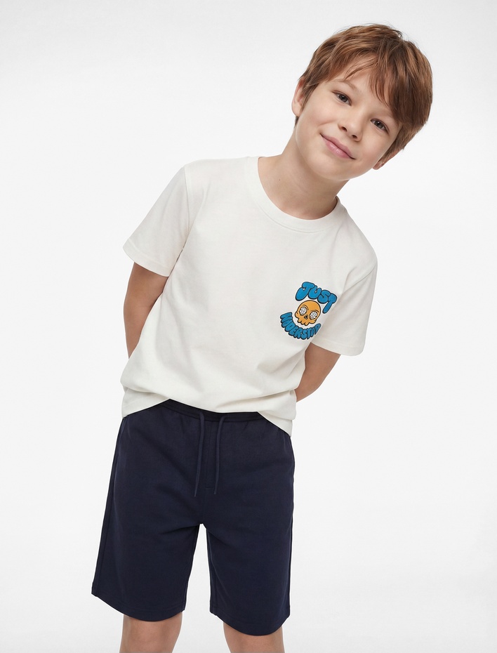 Erkek Çocuk Pamuklu Kısa Kollu Bisiklet Yaka Baskılı Tişört