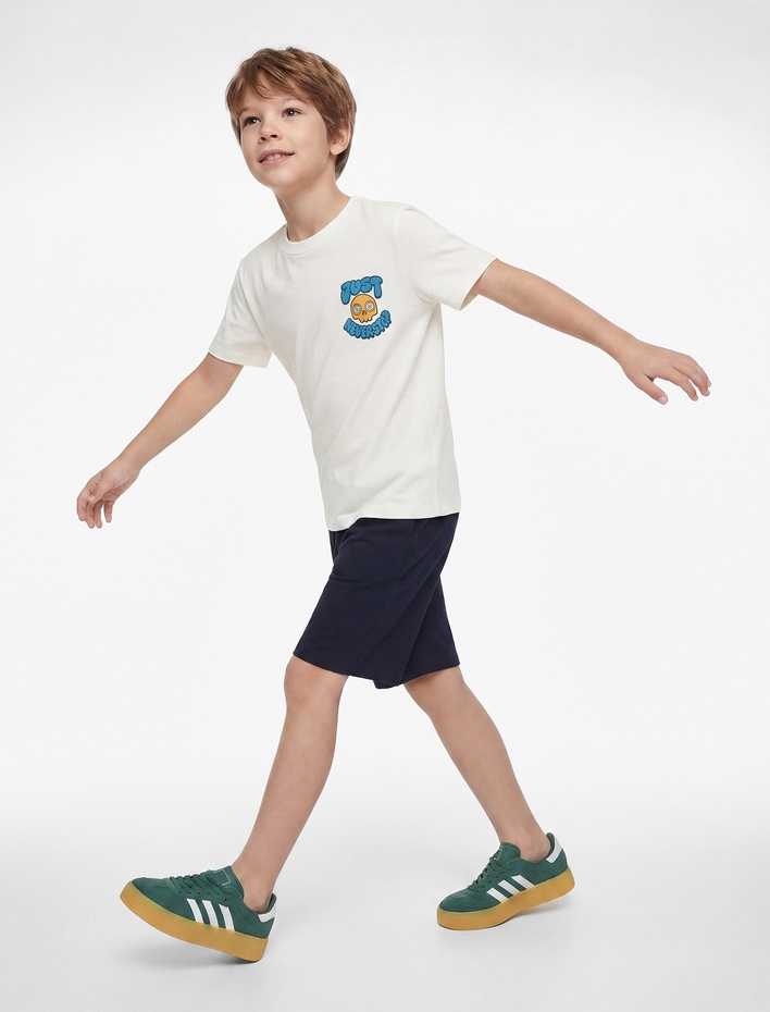 Erkek Çocuk Pamuklu Kısa Kollu Bisiklet Yaka Baskılı Tişört