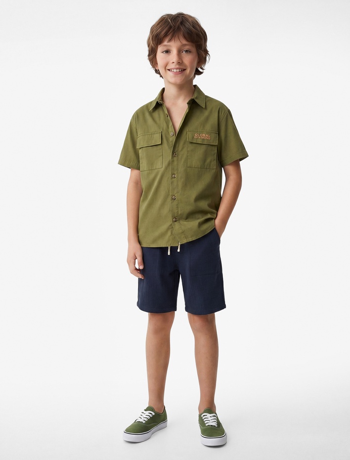 Erkek Çocuk Pamuklu Beli Bağcıklı Cepli Müslin Basic Şort