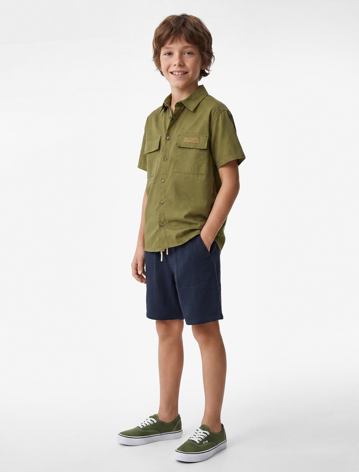 Erkek Çocuk Pamuklu Beli Bağcıklı Cepli Müslin Basic Şort