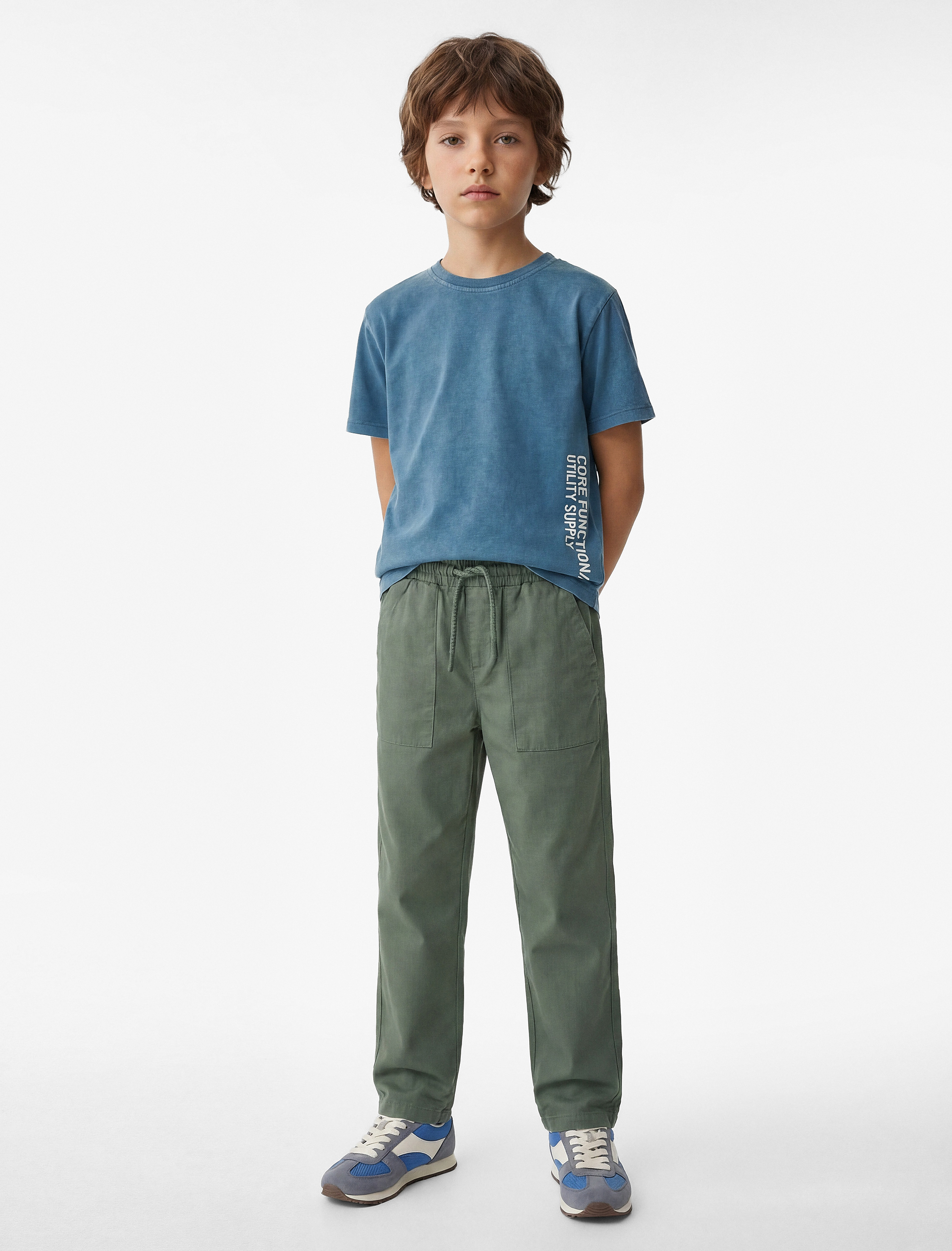  Erkek Çocuk Pamuklu Kısa Kollu Baskı Detaylı Bisiklet Yaka Tişört