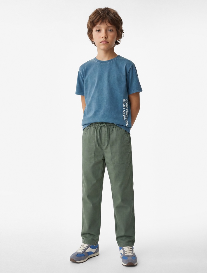 Erkek Çocuk Pamuklu Kısa Kollu Baskı Detaylı Bisiklet Yaka Tişört