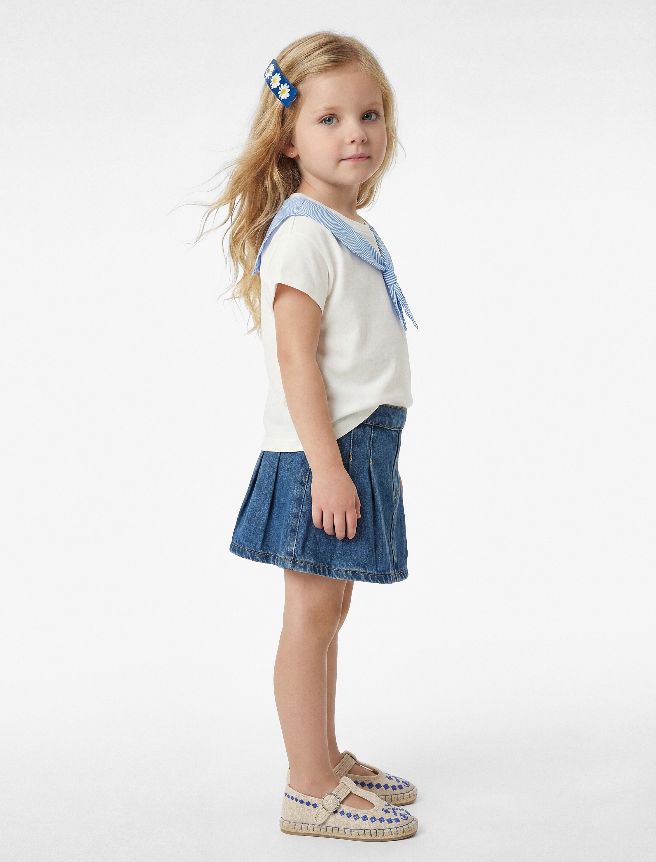  Kız Bebek Pamuklu Kısa Kollu Bisiklet Yaka Kontrast Yakalı Tişört